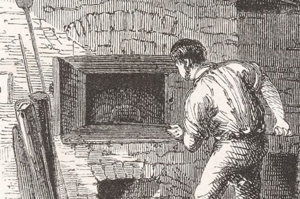 An engraving of a Victorian baking oven