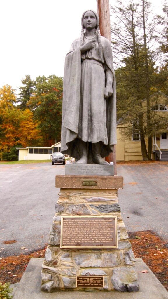 A statue of Mary Jemison as a girl, erected in 1921